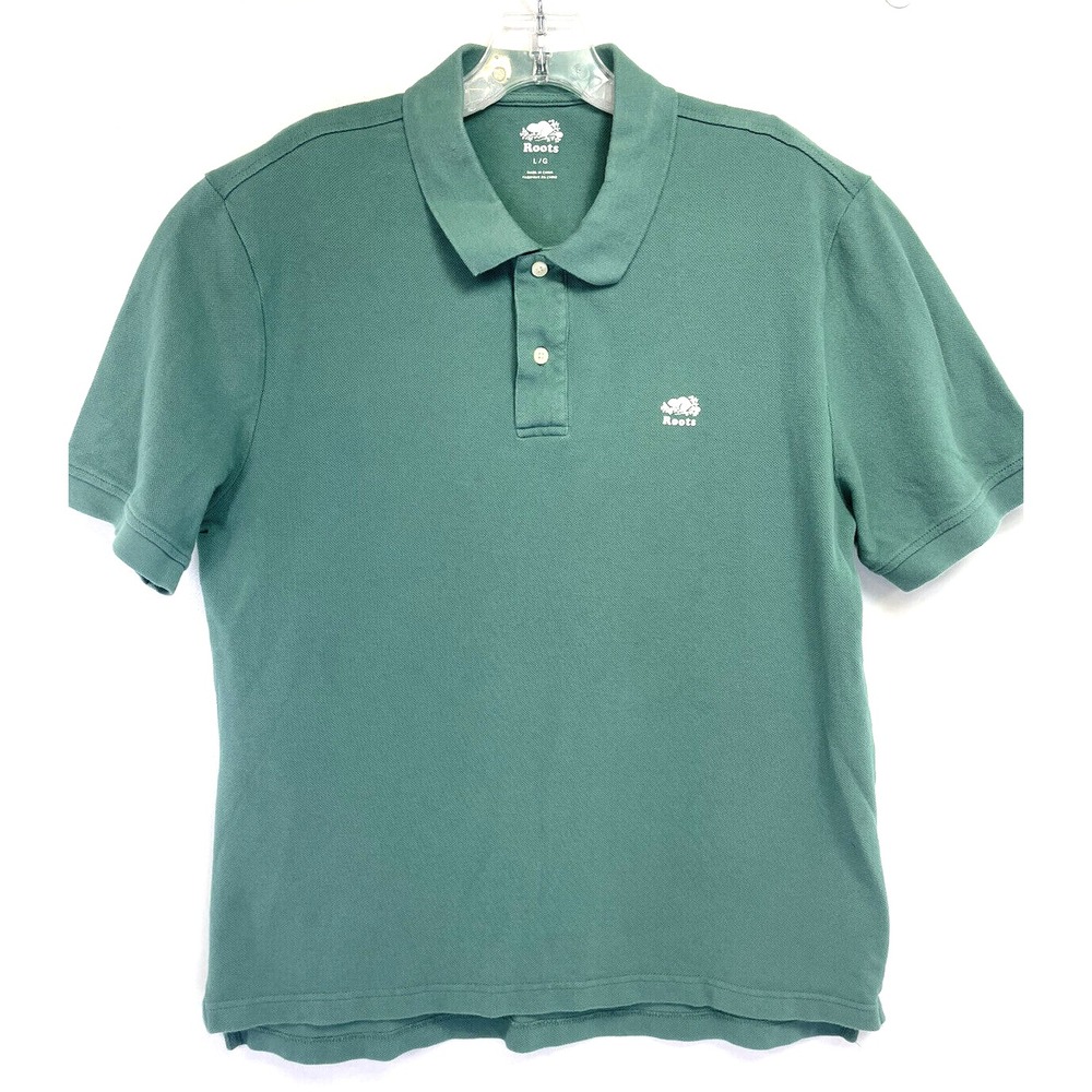Roots Of Canada Mens Sz Large Green Knit‎ Golf Polo Shirt (H18) NW/OTs